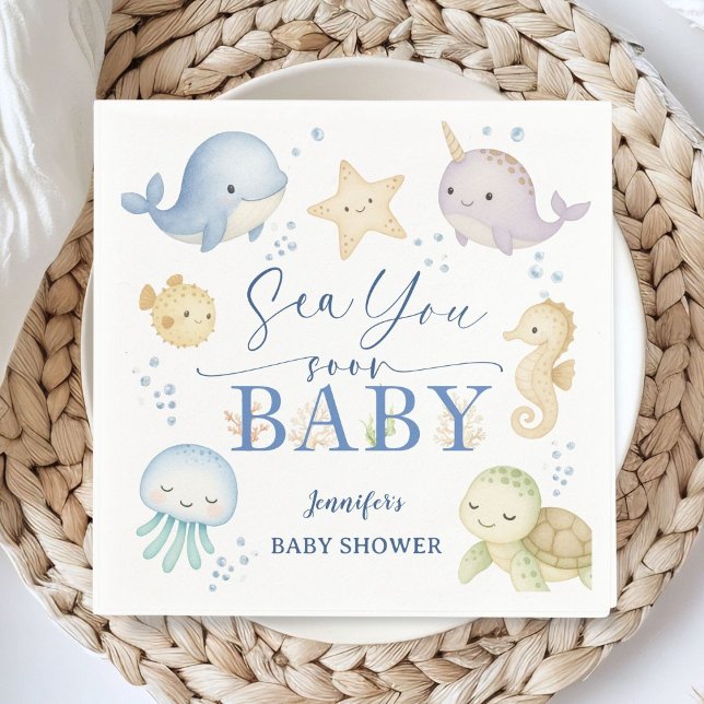 Serviette En Papier Sea You Soon Ocean Baby Shower Paper (Créateur téléchargé)