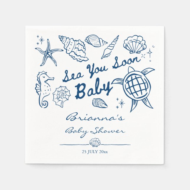 Serviette En Papier Sea you soon seashells beach boy baby shower (Devant)