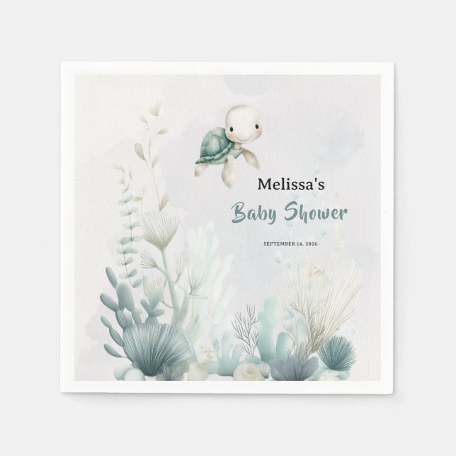 Serviette En Papier Sea You Soon Turtle Undersea Baby Shower (Devant)