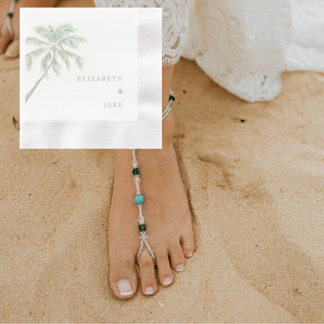 Serviette En Papier Seafoam Text Tropical Foliage Palm Tree Mariage (Créateur téléchargé)