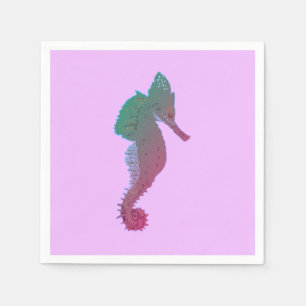 Serviette En Papier Seahorse, Ocean Life, Vector Art Cocktail Napkin