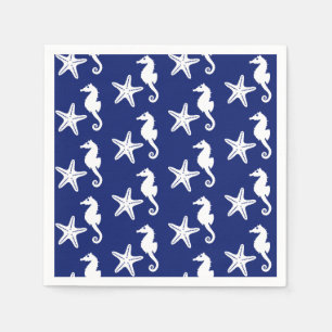 Serviette En Papier Seahorse & starfish - navy blue and white
