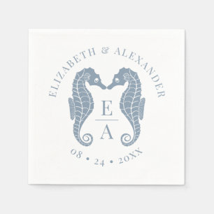 Serviette En Papier Seahorses Monogram Beach Mariage Dusty Blue