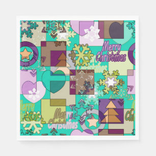 Serviette En Papier Seamless Merry Christmas Snowflake dark green colo