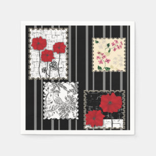 Serviette En Papier Seamless retro vintage patchwork quilting poppies