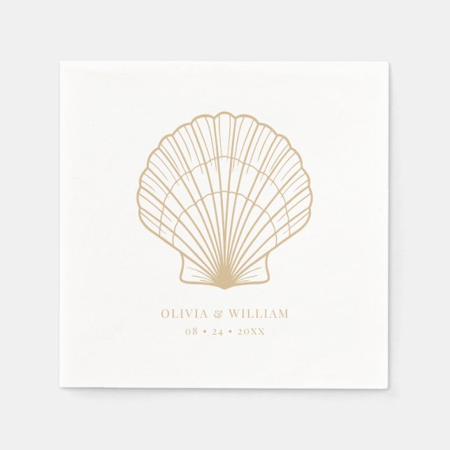 Serviette En Papier Seashell Beach Sand Beige Mariage (Devant)