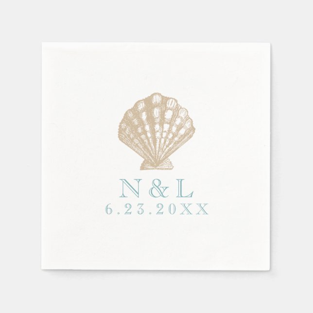 Serviette En Papier Seashell Nautical Beach Wedding | Fête des mariées (Devant)