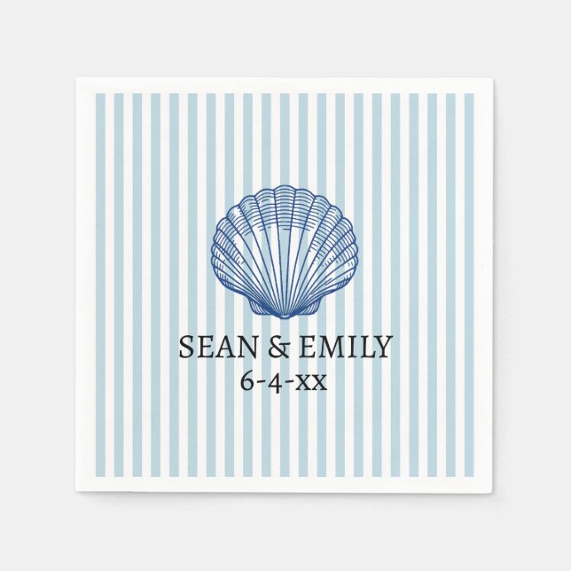 Serviette En Papier Seashell Painting Nautical Stripe Wedding (Devant)