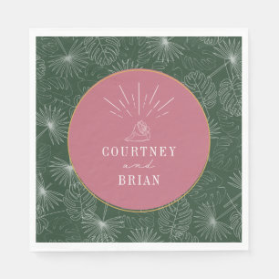 Serviette En Papier Seashell Pink & Green Palm Plage tropicale Mariage