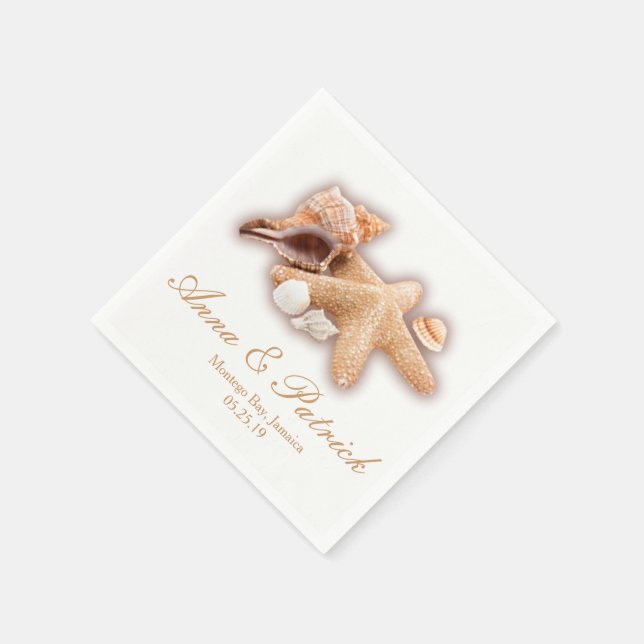 Serviette En Papier Seashells Beach Destination Mariage Personnalisé (Coin)