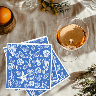 Serviette En Papier Seashells Beach Wedding Bleu Blanc Cute Balnéaire