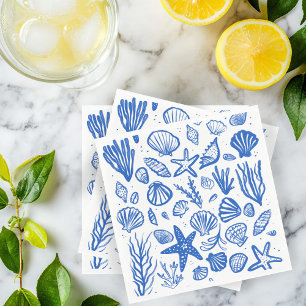 Serviette En Papier Seashells Beach Wedding Bleu Blanc Cute Balnéaire