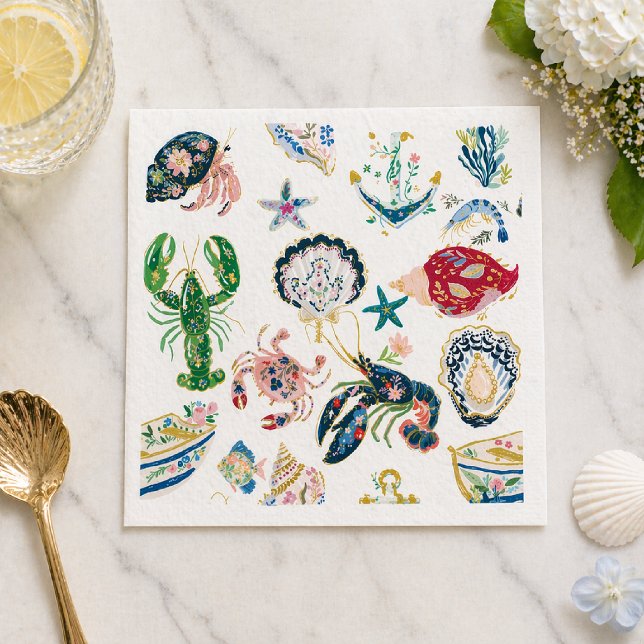 Serviette En Papier Seaside Soirée Coastal Pattern (Créateur téléchargé)