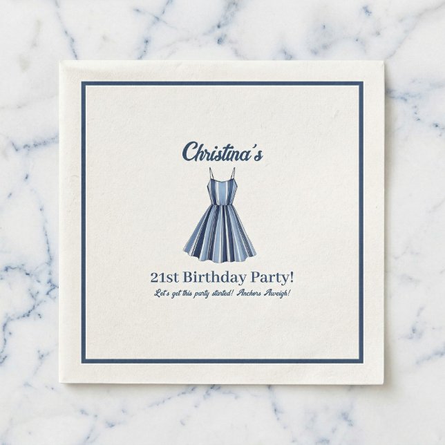 Serviette En Papier Seaside Stripes Celebration Birthday    (Anchors Aweigh To New Memories)