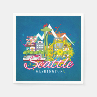 SERVIETTE EN PAPIER SEATTLE WASHINGTON SKYLINE CITYSCAPE DECOUPAGE