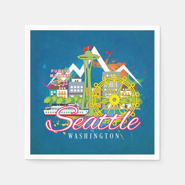 SERVIETTE EN PAPIER SEATTLE WASHINGTON SKYLINE CITYSCAPE DECOUPAGE (Devant)