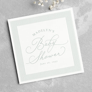 Serviette En Papier Seersucker vert blanc rayé baby shower prépa