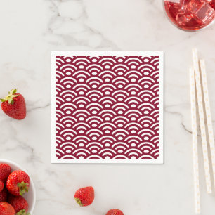 Serviette En Papier Seigaiha, Vagues, Japonais, Bourgogne et Blanc