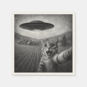 Serviette En Papier Selfie De Chat Avec Alien UFO Drôle Cadeaux De Cha