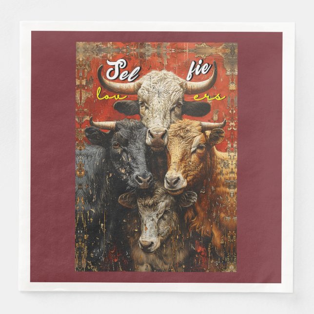 Serviette En Papier Selfie Lovers Vaches (Devant)