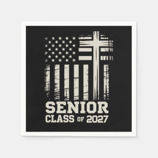 Serviette En Papier Senior Class Of 2027 USA Flag Cross Christian Grad