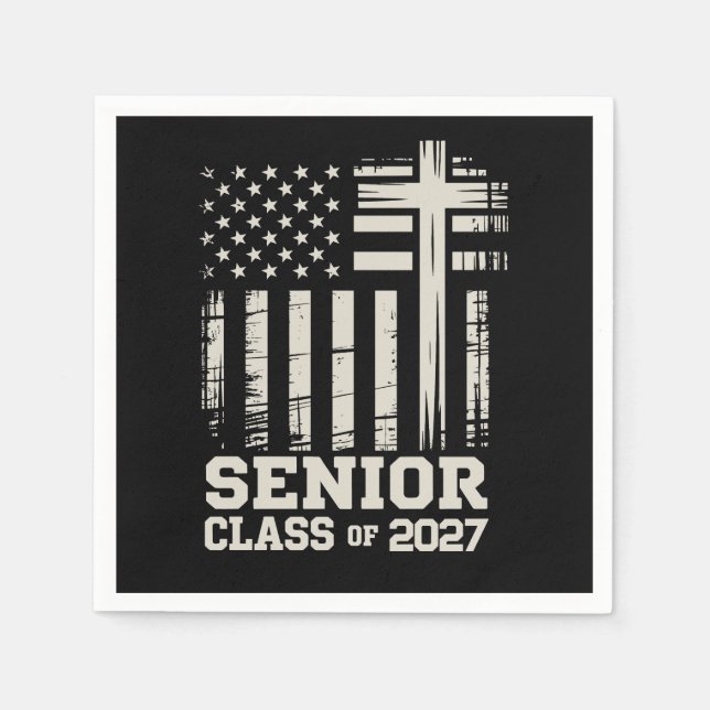 Serviette En Papier Senior Class Of 2027 USA Flag Cross Christian Grad (Devant)