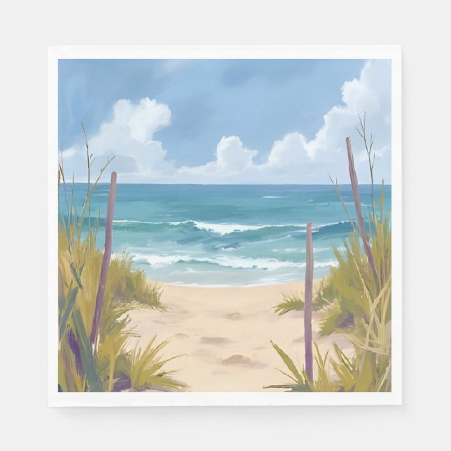 Serviette En Papier Sentier de la plage | Eau de mer Océan peint à l'a (Devant)