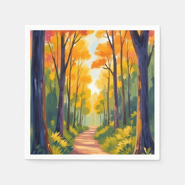 Serviette En Papier Sentier forestier d'automne | Aquarelle de feuilla (Devant)