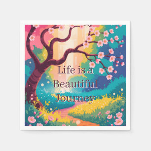Serviette En Papier Sentier printanier vibrant sous les fleurs de ceri