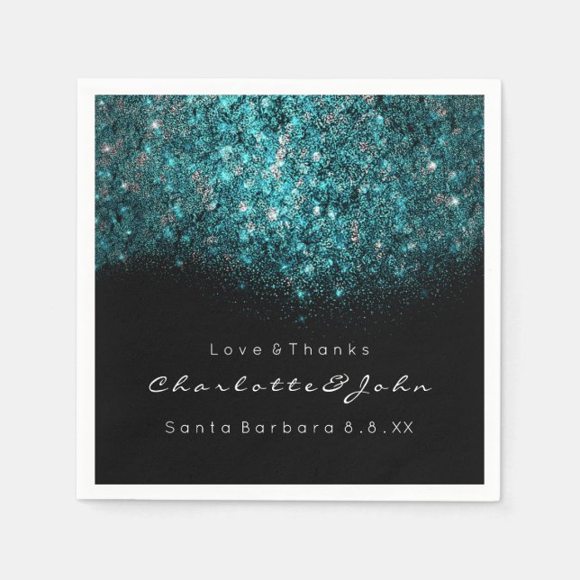 Serviette En Papier Séquence turquoise de Confetti Bleu Noir Blanc (Devant)