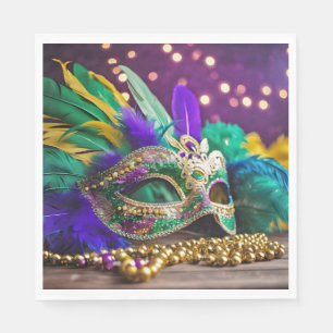 Serviette En Papier Séquin Mardi Gras Masque Avec Perles