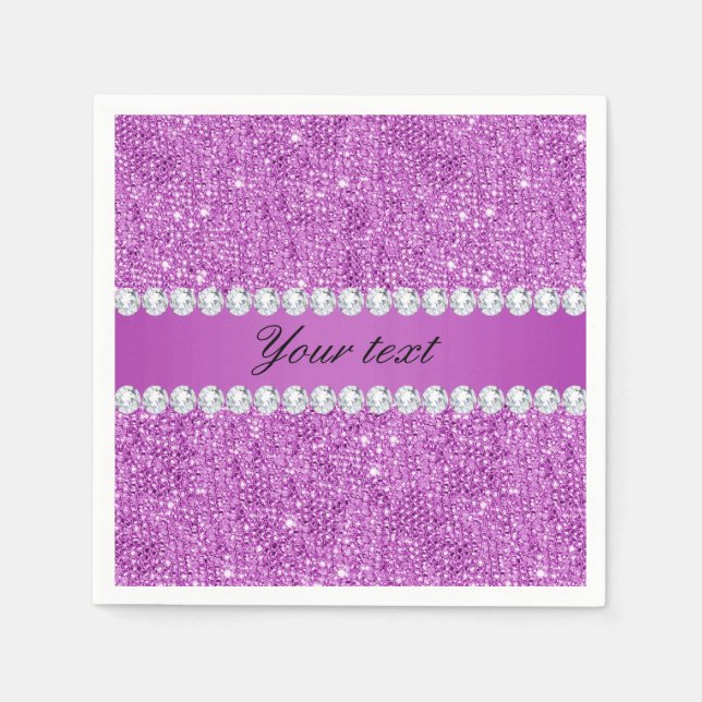Serviette En Papier Séquins et diamants chics violets (Devant)