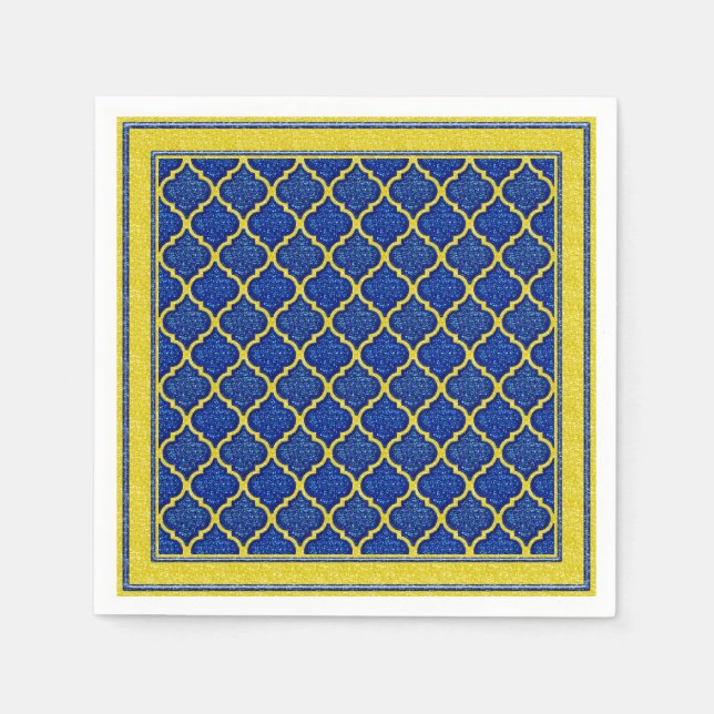 Serviette En Papier Séquins MQF - NAPKINS DE PAPIER Bleu-Jaune (Devant)
