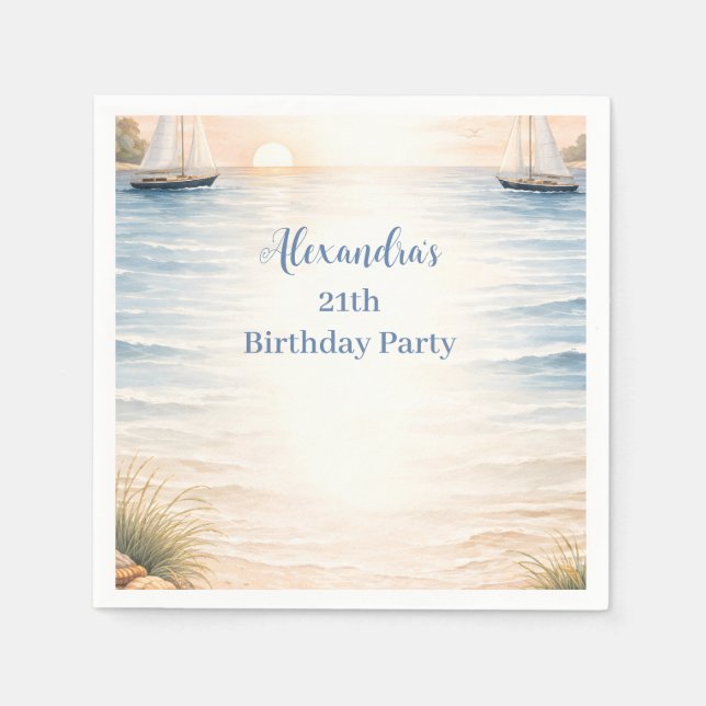 Serviette En Papier Serene Coastal Sail Birthday (Devant)