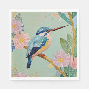 Serviette En Papier Serene Kingfisher dans un paradis floral
