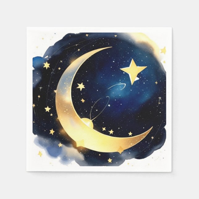 Serviette En Papier Serene Moon et Stars Delight Boy Baby shower (Devant)