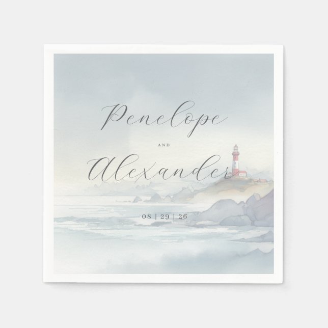 Serviette En Papier Serene Pastel Coastal Lighthouse (Devant)