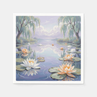 Serviette En Papier Serene Water Lilies Pond Weeping Willows
