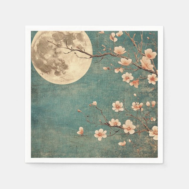 Serviette En Papier Sérénité de la fleur de cerisier sur la Lune (Devant)