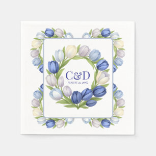 Serviette En Papier Sérénité en fleurs Tulle pastel Cobalt Bleu Mariag