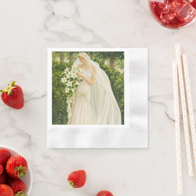 Serviette En Papier Serenity in Ivory: A Bride in a Garden Reverie (En situation)