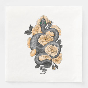 Serviette En Papier Serpent et roses jaunes