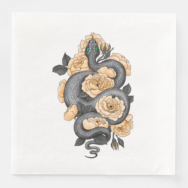 Serviette En Papier Serpent et roses jaunes (Devant)