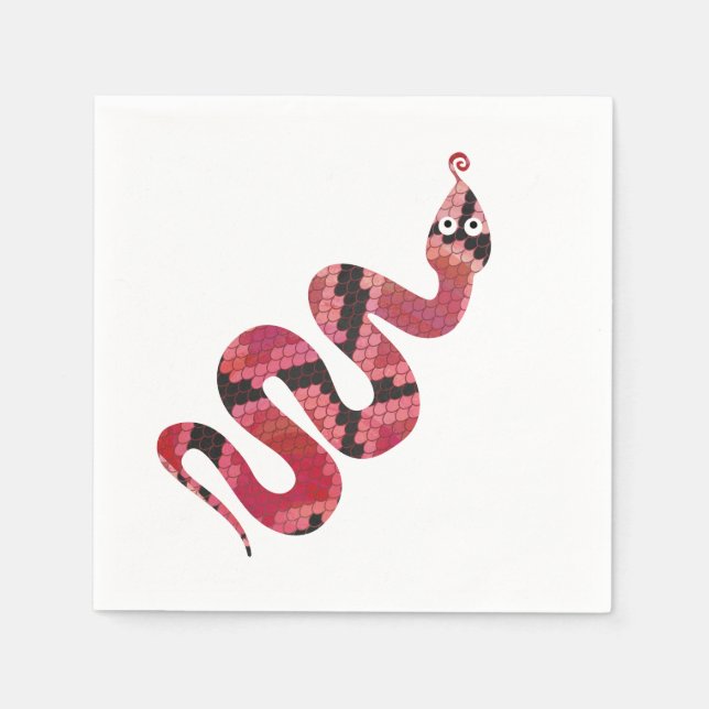 Serviette En Papier Serpent noir et rouge Silhouette (Devant)