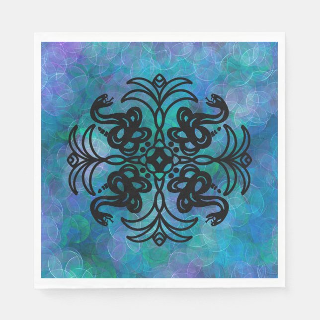 Serviette En Papier Serpent tribal noir et bleu (Devant)