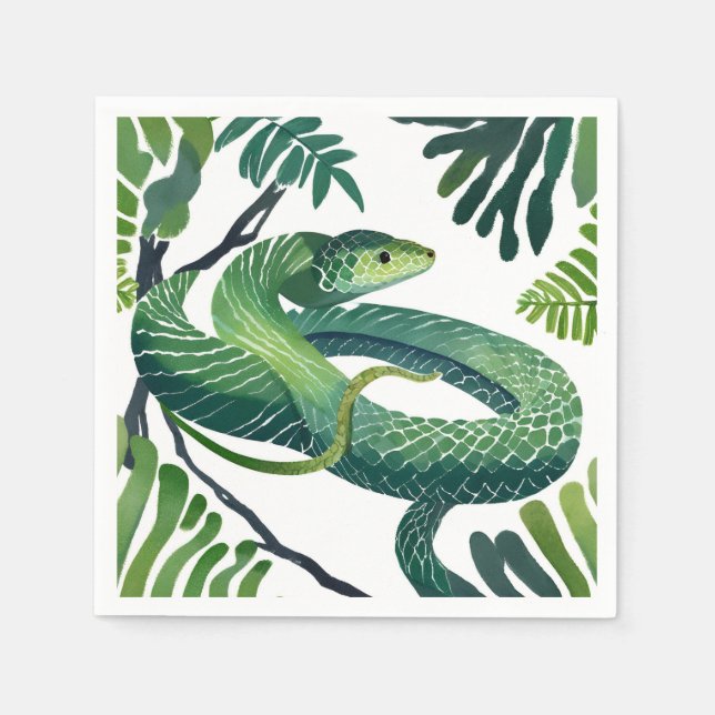 Serviette En Papier Serpent Vert | Année du Serpent Aquarelle (Devant)