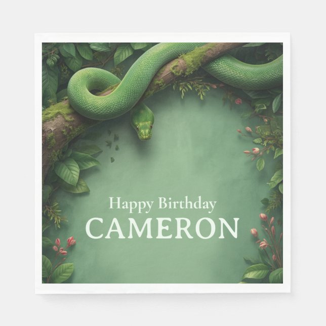 Serviette En Papier Serpent Vert de la Forêt Tropicale Nom Personnalis (Devant)