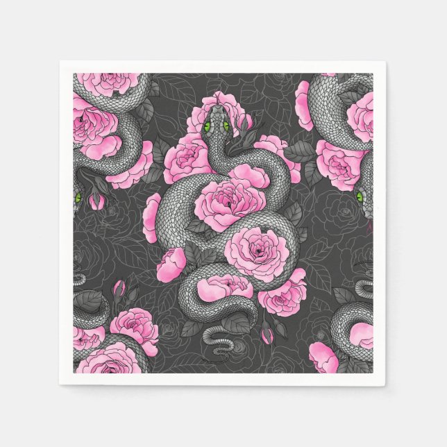 Serviette En Papier Serpents et roses roses (Devant)
