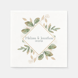 Serviette En Papier Serre-Mariage Floral Verte Gold Sage