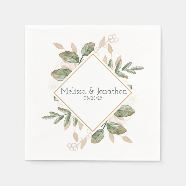 Serviette En Papier Serre-Mariage Floral Verte Gold Sage (Devant)